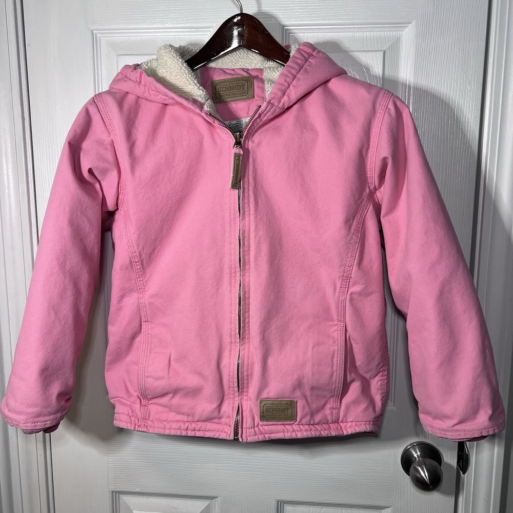 C.E. Schmidt Workwear Pink Canvas Hooded Jacket Sherpa Lining Youth 10-12 Medium